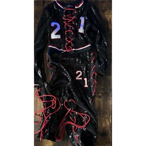 Shane Justin 2 Pieces Sequins Lace Up  Bodycon Top/Pants  Tracksuit Outfits Set - Picture 10 of 11